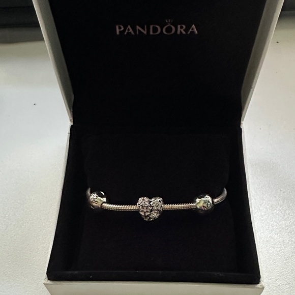 Pandora Silver Bracelet with Heart Charm - Picture 1 of 5